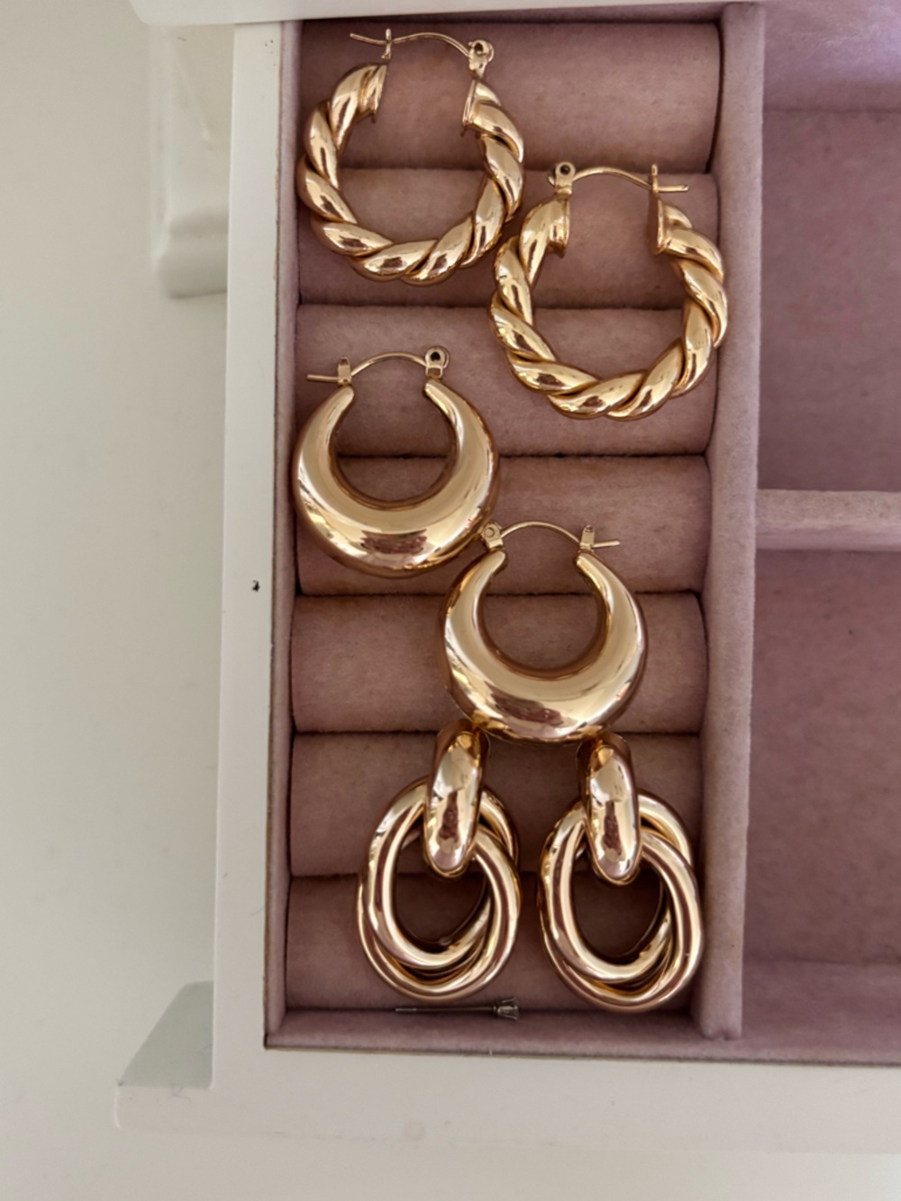 Gold Hoop Earring Trio - Shiny Twist, Dome & Linked Styles